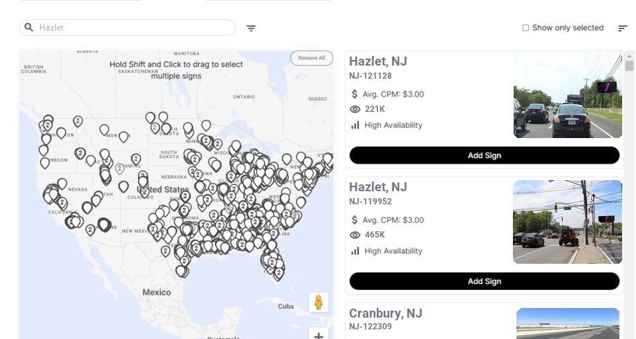 Billboard advertising in Hazlet, New Jersey - Choose your favorite location
