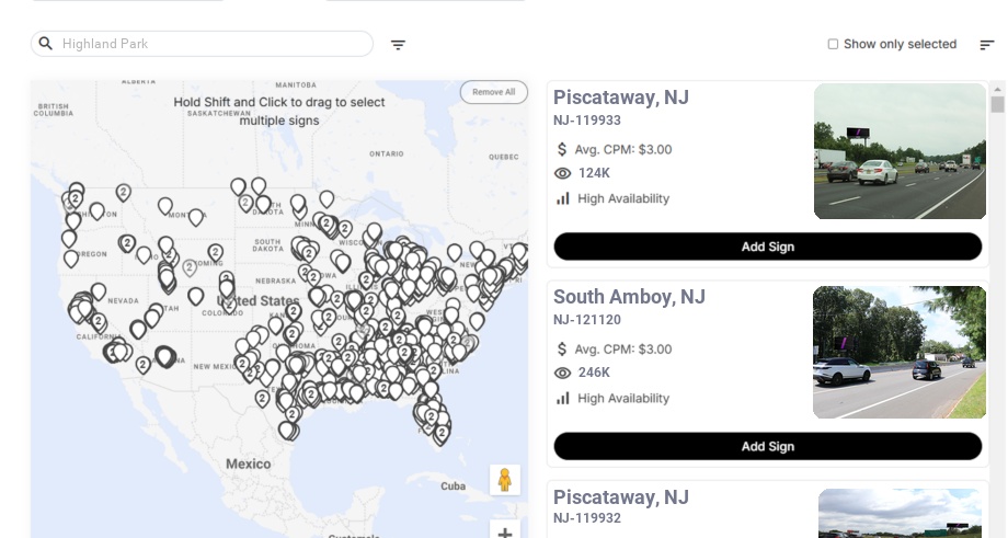Billboard advertising in Highland Park Nj, New Jersey - Choose your favorite location