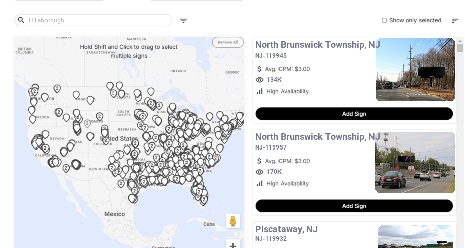 Billboard advertising in Hillsborough Nj, New Jersey - Choose your favorite location