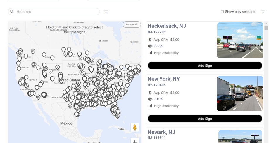 Billboard advertising in Hoboken Nj, New Jersey - Choose your favorite location