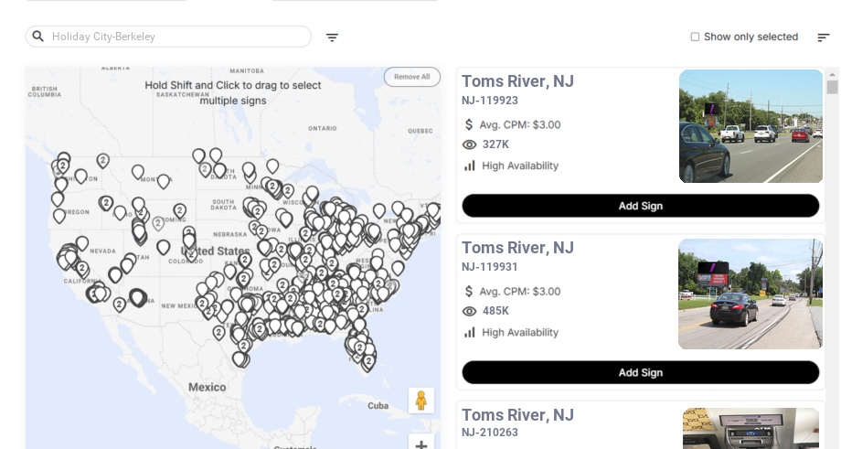 Billboard advertising in Holiday City Berkeley Nj, New Jersey - Choose your favorite location