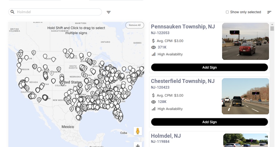 Billboard advertising in Holmdel, New Jersey - Choose your favorite location