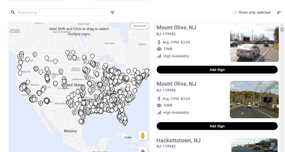 Billboard advertising in Hopatcong Nj, New Jersey - Choose your favorite location
