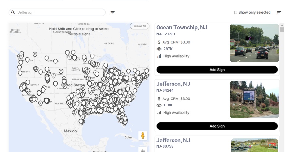 Billboard advertising in Jefferson, New Jersey - Choose your favorite location