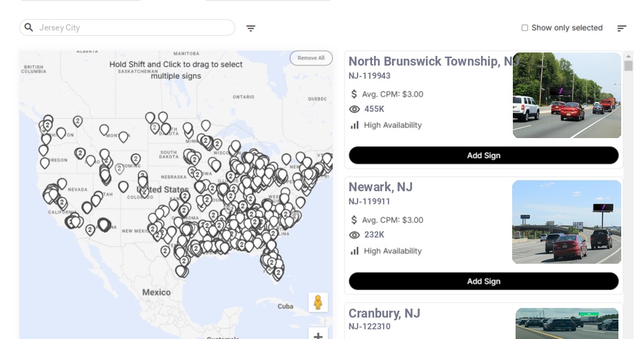 Billboard advertising in Jersey City Nj, New Jersey - Choose your favorite location