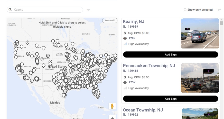 Billboard advertising in Kearny, New Jersey - Choose your favorite location