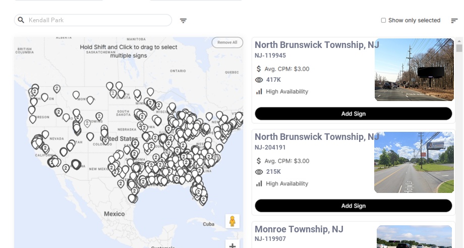Billboard advertising in Kendall Park Nj, New Jersey - Choose your favorite location