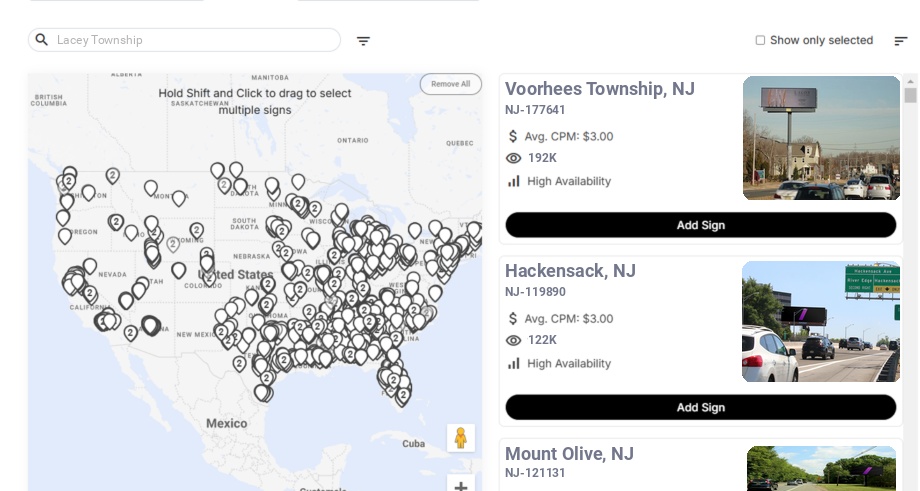 Billboard advertising in Lacey Township, New Jersey - Choose your favorite location