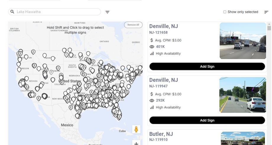 Billboard advertising in Lake Hiawatha Nj, New Jersey - Choose your favorite location