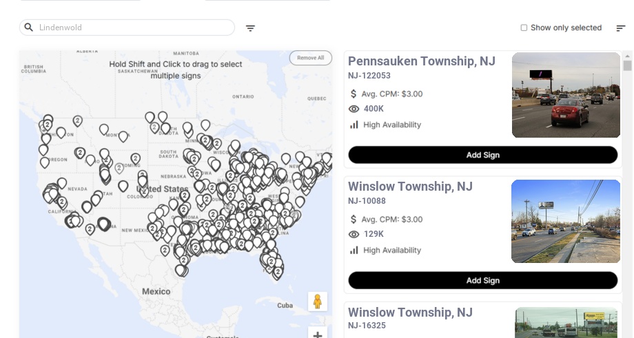 Billboard advertising in Lindenwold Nj, New Jersey - Choose your favorite location