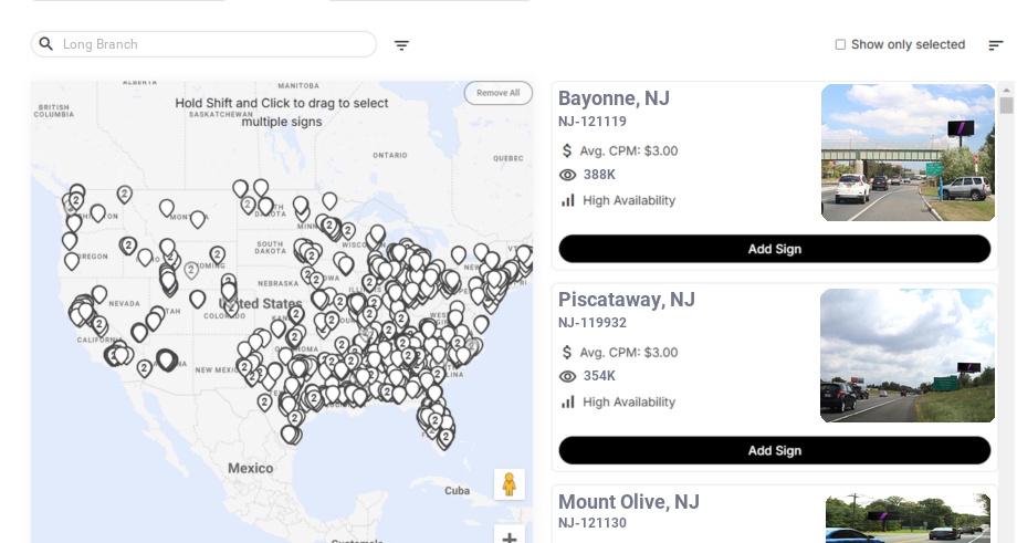 Billboard advertising in Long Branch, New Jersey - Choose your favorite location