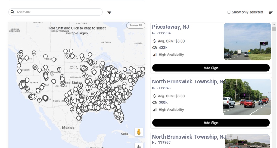 Billboard advertising in Manville Nj, New Jersey - Choose your favorite location