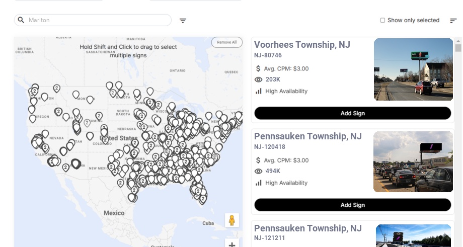 Billboard advertising in Marlton Nj, New Jersey - Choose your favorite location