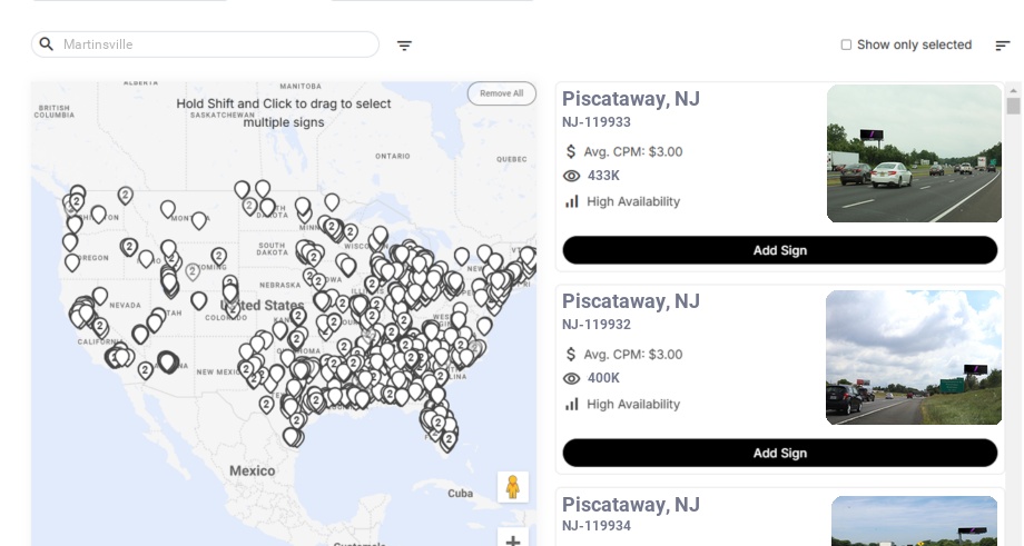 Billboard advertising in Martinsville Nj, New Jersey - Choose your favorite location