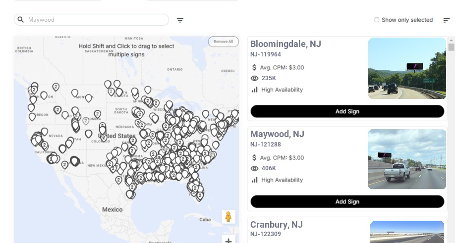 Billboard advertising in Maywood Nj, New Jersey - Choose your favorite location