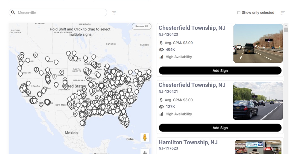 Billboard advertising in Mercerville Nj, New Jersey - Choose your favorite location
