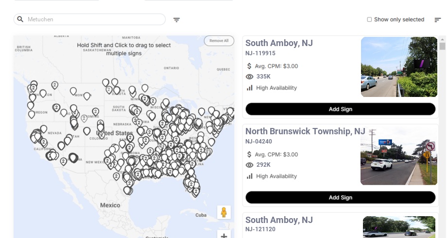 Billboard advertising in Metuchen Nj, New Jersey - Choose your favorite location