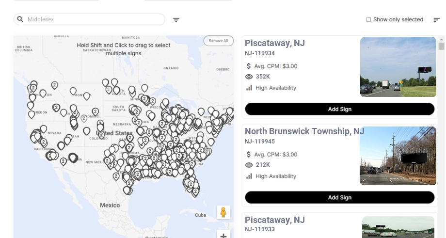 Billboard advertising in Middlesex Nj, New Jersey - Choose your favorite location