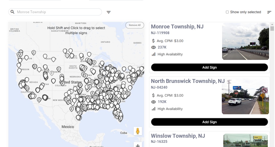Billboard advertising in Monroe Township, New Jersey - Choose your favorite location