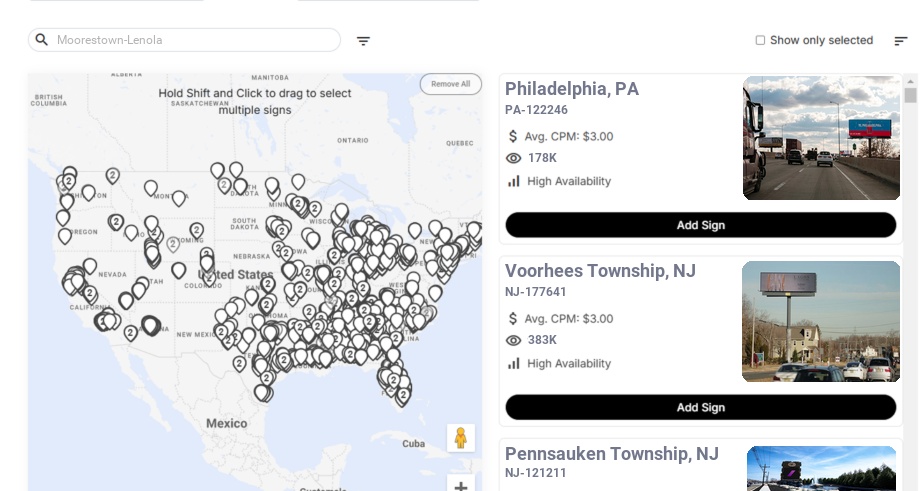 Billboard advertising in Moorestown Lenola Nj, New Jersey - Choose your favorite location
