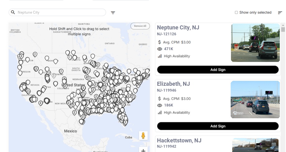 Billboard advertising in Neptune City, New Jersey - Choose your favorite location