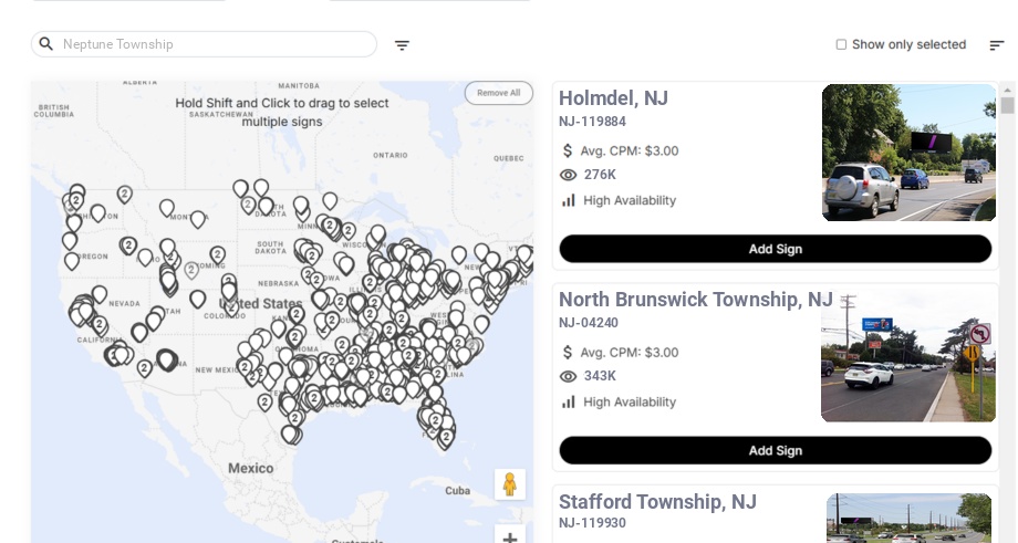 Billboard advertising in Neptune Township Nj, New Jersey - Choose your favorite location