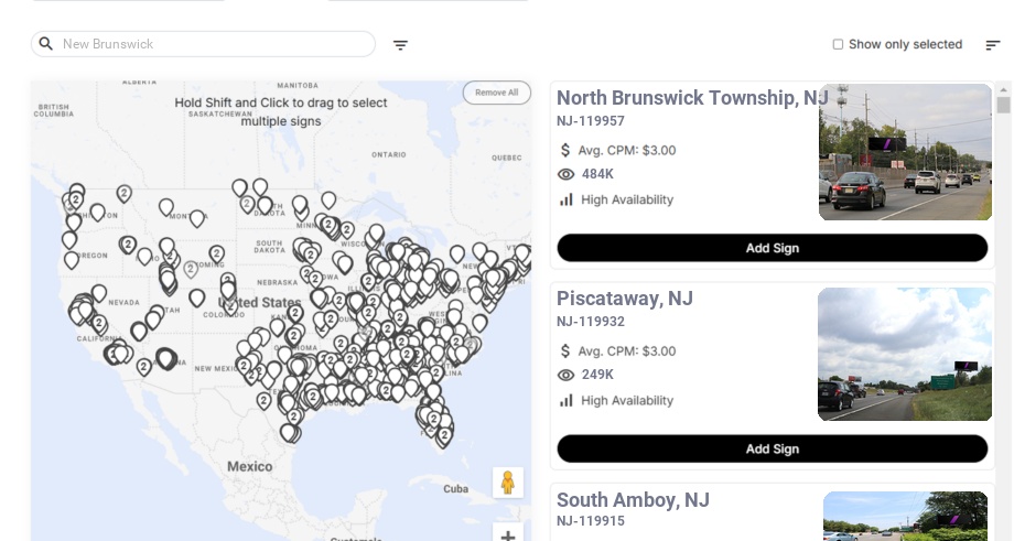 Billboard advertising in New Brunswick Nj, New Jersey - Choose your favorite location