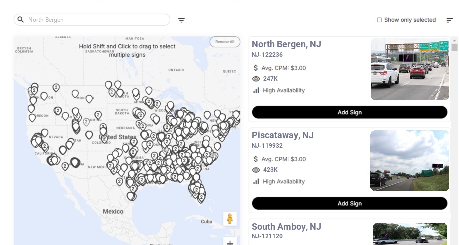 Billboard advertising in North Bergen Nj, New Jersey - Choose your favorite location