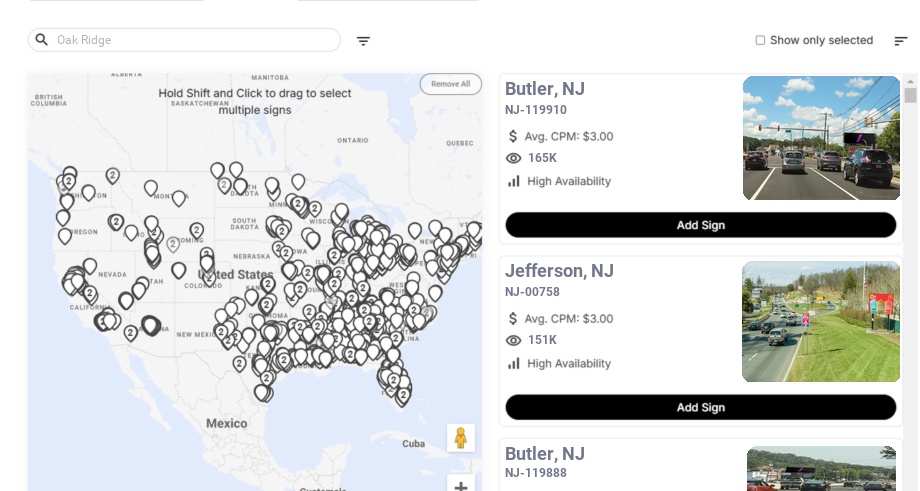 Billboard advertising in Oak Ridge Nj, New Jersey - Choose your favorite location
