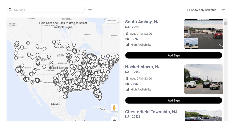 Billboard advertising in Oakland Nj, New Jersey - Choose your favorite location