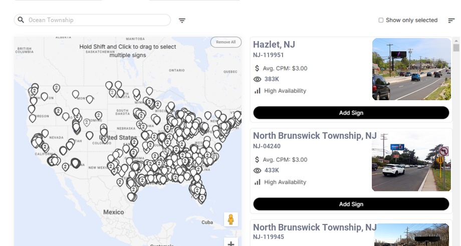 Billboard advertising in Ocean Township Nj, New Jersey - Choose your favorite location