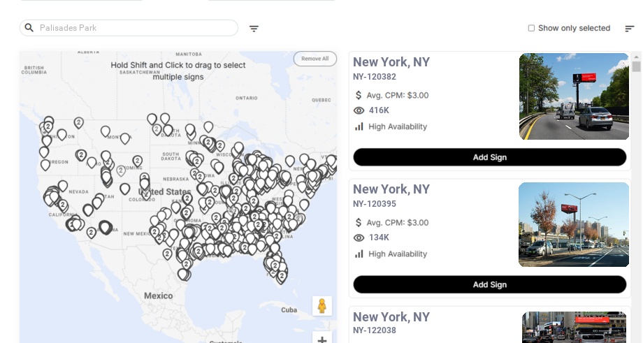 Billboard advertising in Palisades Park Nj, New Jersey - Choose your favorite location