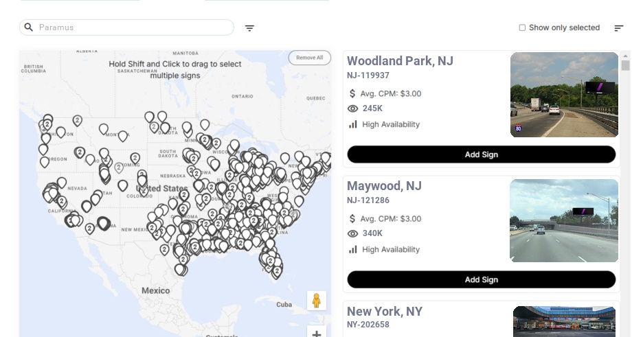 Billboard advertising in Paramus Nj, New Jersey - Choose your favorite location