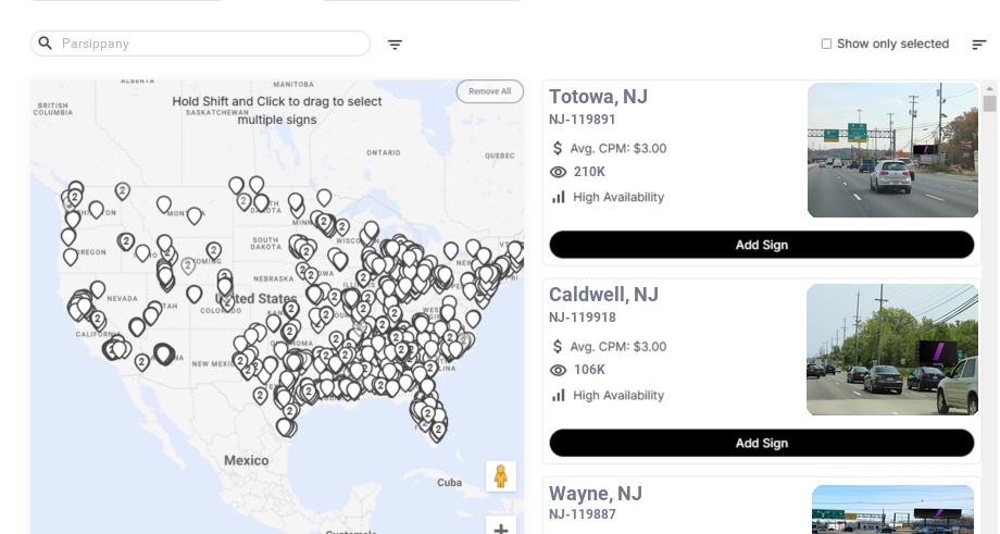 Billboard advertising in Parsippany Nj, New Jersey - Choose your favorite location