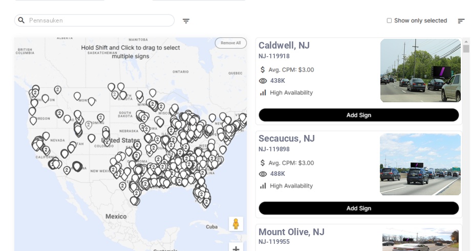 Billboard advertising in Pennsauken, New Jersey - Choose your favorite location