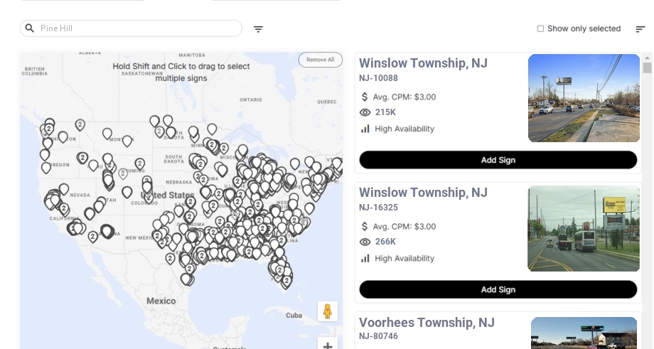 Billboard advertising in Pine Hill Nj, New Jersey - Choose your favorite location