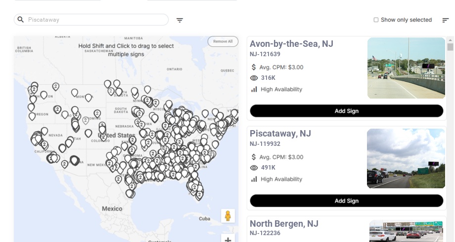Billboard advertising in Piscataway, New Jersey - Choose your favorite location