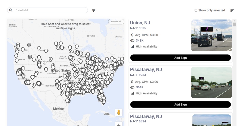 Billboard advertising in Plainfield Nj, New Jersey - Choose your favorite location