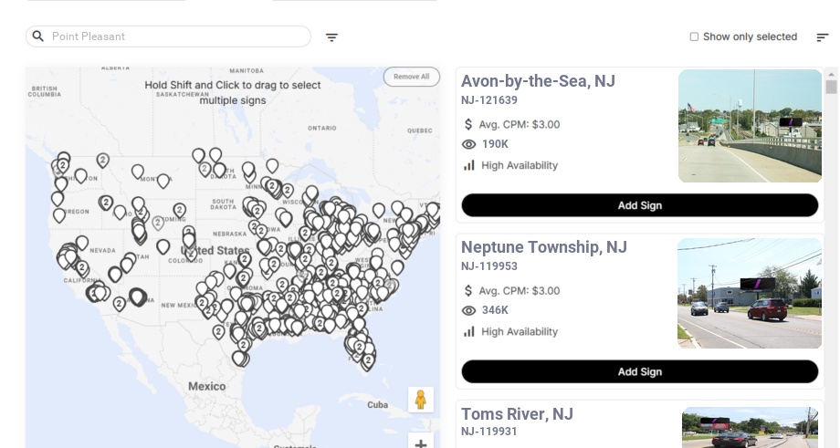 Billboard advertising in Point Pleasant Nj, New Jersey - Choose your favorite location