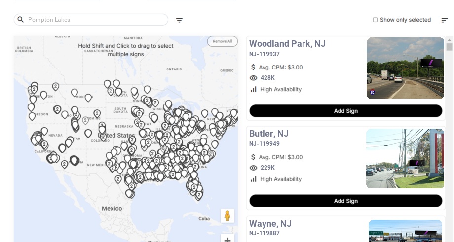 Billboard advertising in Pompton Lakes Nj, New Jersey - Choose your favorite location