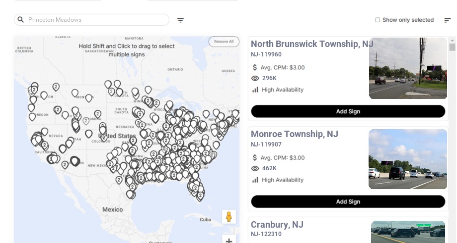 Billboard advertising in Princeton Meadows Nj, New Jersey - Choose your favorite location