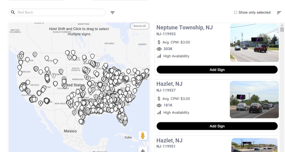 Billboard advertising in Red Bank Nj, New Jersey - Choose your favorite location