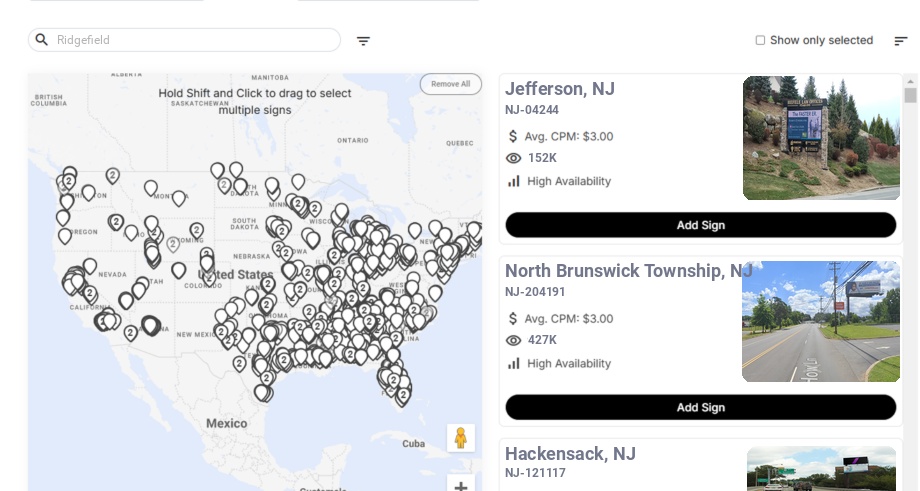 Billboard advertising in Ridgefield Nj, New Jersey - Choose your favorite location