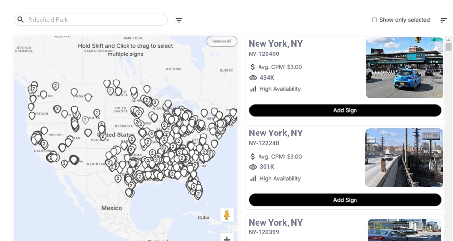 Billboard advertising in Ridgefield Park Nj, New Jersey - Choose your favorite location