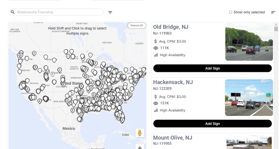 Billboard advertising in Robbinsville Township Nj, New Jersey - Choose your favorite location