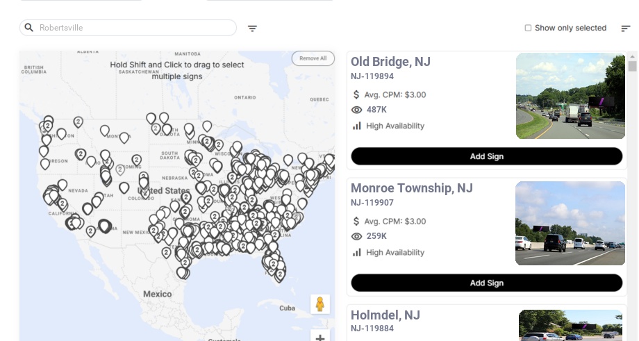 Billboard advertising in Robertsville Nj, New Jersey - Choose your favorite location
