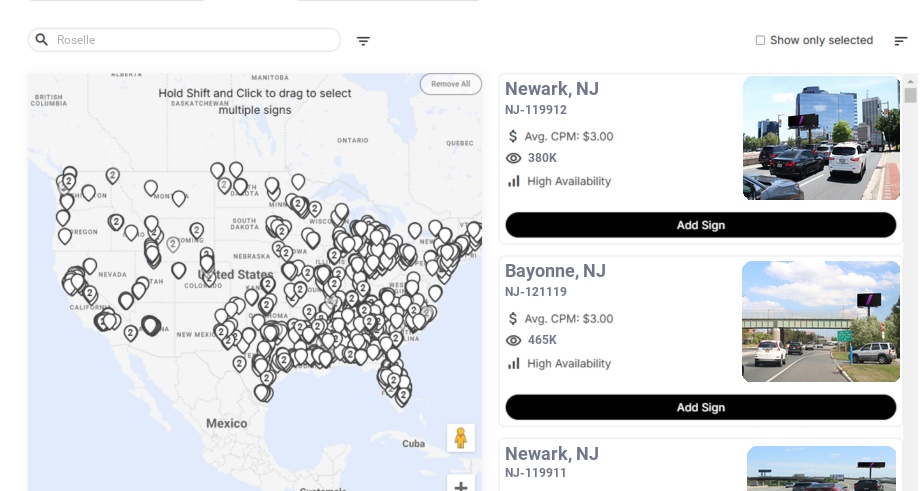 Billboard advertising in Roselle Nj, New Jersey - Choose your favorite location