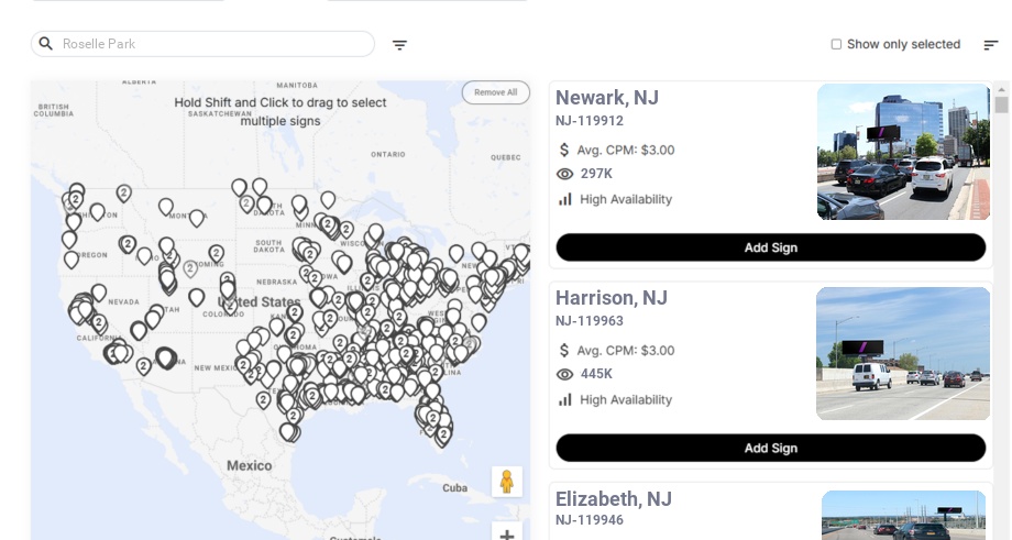 Billboard advertising in Roselle Park Nj, New Jersey - Choose your favorite location
