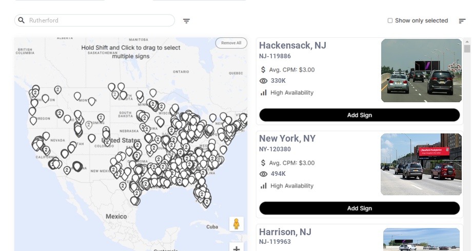 Billboard advertising in Rutherford Nj, New Jersey - Choose your favorite location