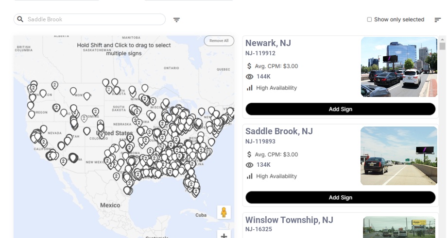 Billboard advertising in Saddle Brook, New Jersey - Choose your favorite location